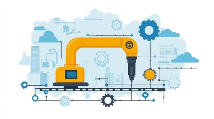 Fototapeta premium Automated Robotic Arm Performing Precision Manufacturing Tasks within a Digital Ecosystem