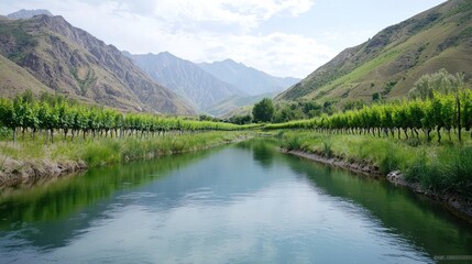 Fototapeta premium Vineyard River Valley Landscape