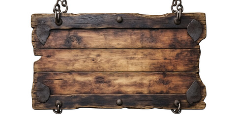 Fototapeta premium Aged wooden signboard with chains.