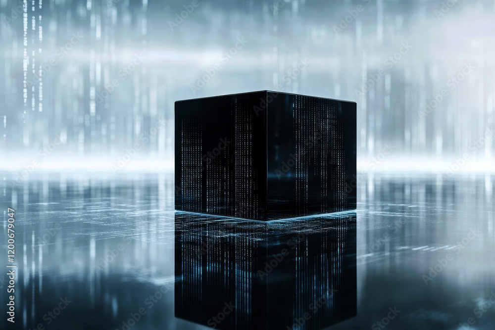 Poster futuristic technology cube digital data internet connectivity, cyber tech background wallpaper.
