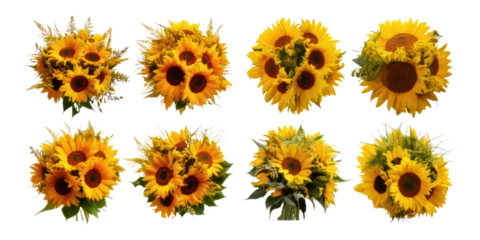 Colorful Sunflower Bouquets for Celebrations,PNG set collection, isolated on transparent background