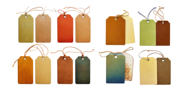 Colorful Blank Tags for Craft and Design Projects,PNG set collection, isolated on transparent background