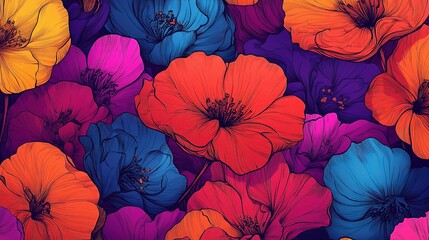Colorful Floral Horizontal Banner Template with Vibrant Flowers