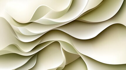 Abstract Beige and Green Wavy Paper Layers