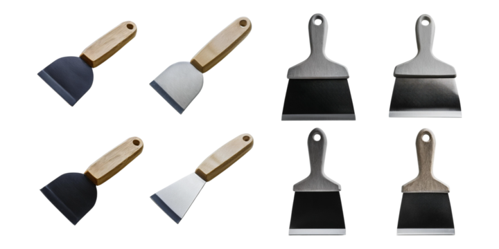 Wood Handle Scrapers and Putty Knives, PNG Set Collection, Isolated on Transparent Background
