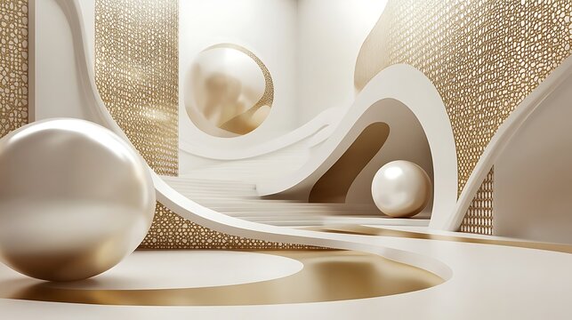 Abstract Gold and White Architectural Interior Design