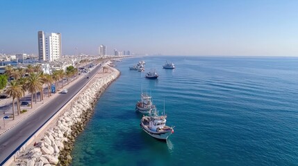 Coastal Cityscape with Boats