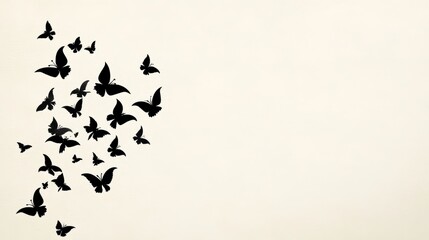 Fototapeta premium Black Butterfly Silhouette Swarm on Beige Background