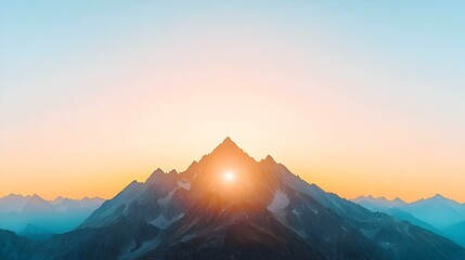 Majestic Dawn, a breathtaking sunrise blankets a mountain range, illuminating the peaks with warm hues, symbolizing new beginnings and hope.