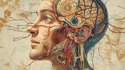 artistic depiction of the cranial nerves, showing their origins and functions in the body