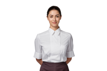 Portrait of a beautiful waitress worker, isolated on transparent background