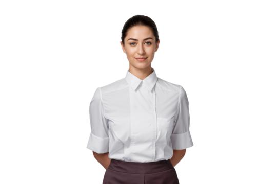 Portrait of a beautiful waitress worker, isolated on transparent background - Powered by Adobe