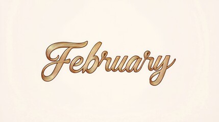 Elegant February Calligraphy in Golden Tone on Light Background
