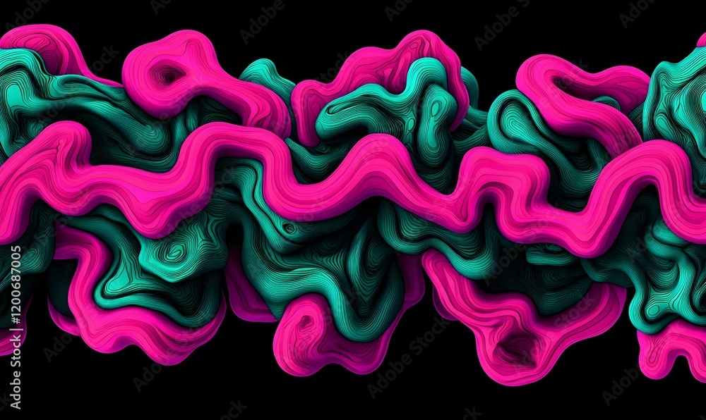 Poster vibrant abstract pattern featuring dynamic swirls of green and pink, creating an energetic and eye-c