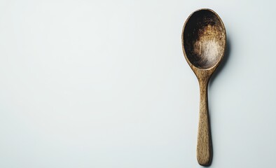 Rustic wooden spoon on white background.