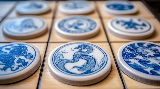 Blue Dragon Decorated Chinese Checkers Game Set Closeup