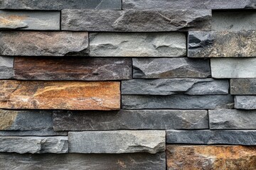 Rustic stone wall texture with gray, brown, and orange tones. Ideal for backgrounds, construction, or architecture projects needing a natural feel.
