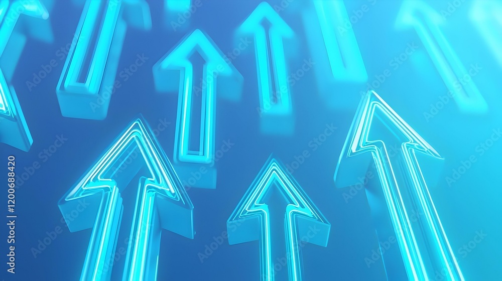 Poster abstract design featuring dynamic blue arrows ascending against a sleek background, symbolizing prog