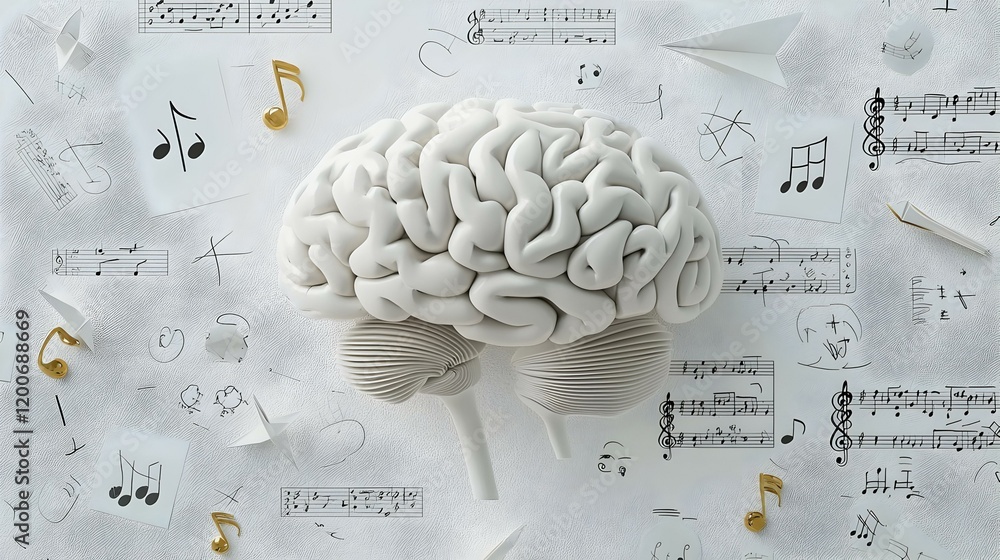 Poster abstract representation of left and right brain functions, showcasing creativity, logic, emotion, an