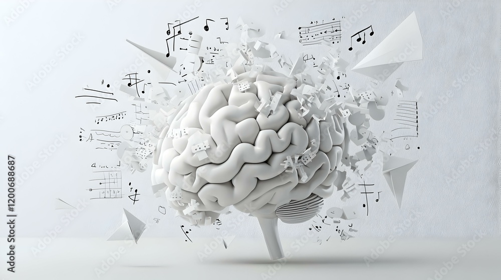 Poster abstract representation of left and right brain functions, illustrating cognitive processes and emot