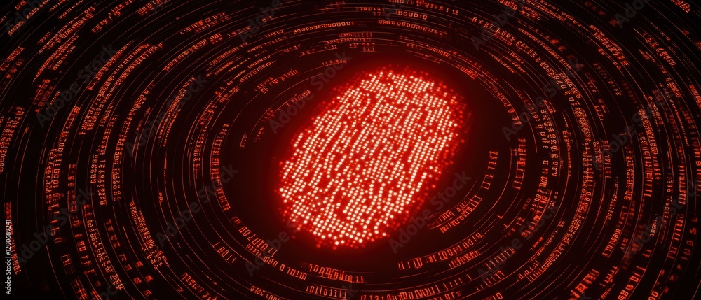 Poster digital fingerprint: red binary code and biometric security
