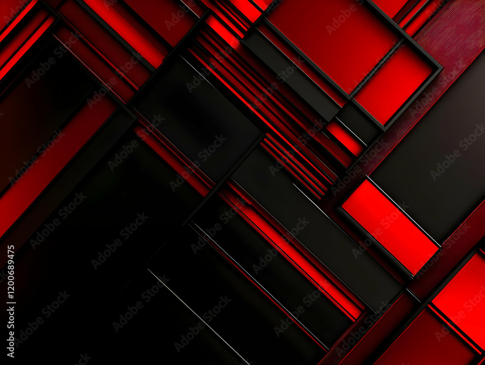 Poster abstract red and black geometric shapes intersect dynamically and creatively