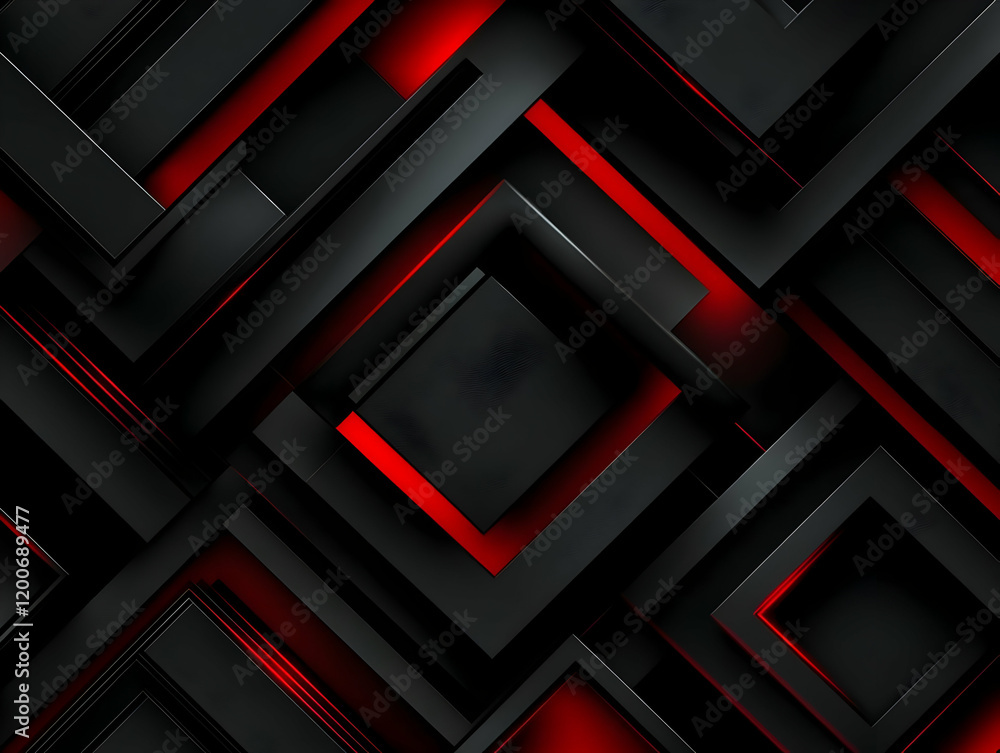 Poster Abstract 3D Black and Red Geometric Shapes Intersect Dynamically in Modern Design