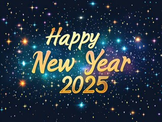 2025 Happy New Year Cosmic Galaxy Background with Sparkling Stars
