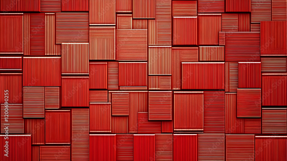 Poster red 3d rectangular blocks form an abstract textured background pattern with fine lines