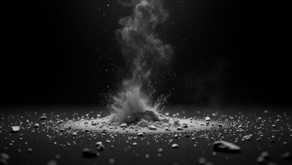 A dazzling burst of white powder mid-air explodes from a central mound, creating an ethereal mist that radiates outward, capturing a moment of explosive beauty and wonder