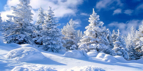 Obraz premium Winter landscape with snow-covered trees and a clear blue sky