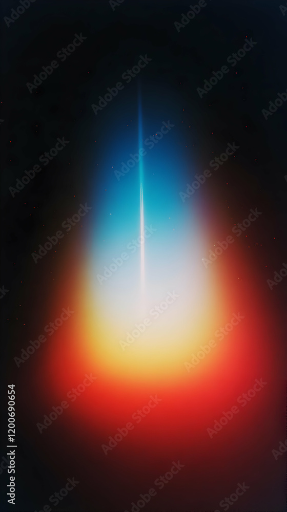 Poster abstract light beam shines through colorful gradient background with particles
