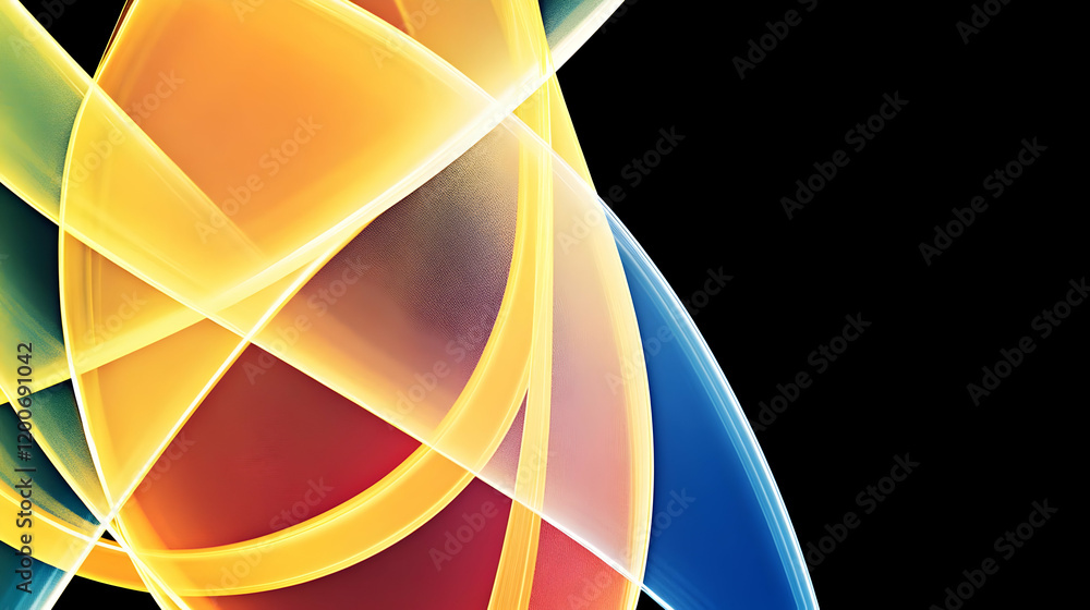 Poster abstract background with colorful intertwined shapes on a black background