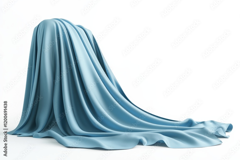 Poster light blue fabric draped over an unseen object on a white background.