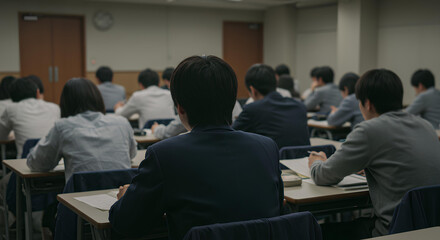 試験を受ける学生たち。受験・テスト・入試｜Students taking exams. Exams, tests, entrance exams.
