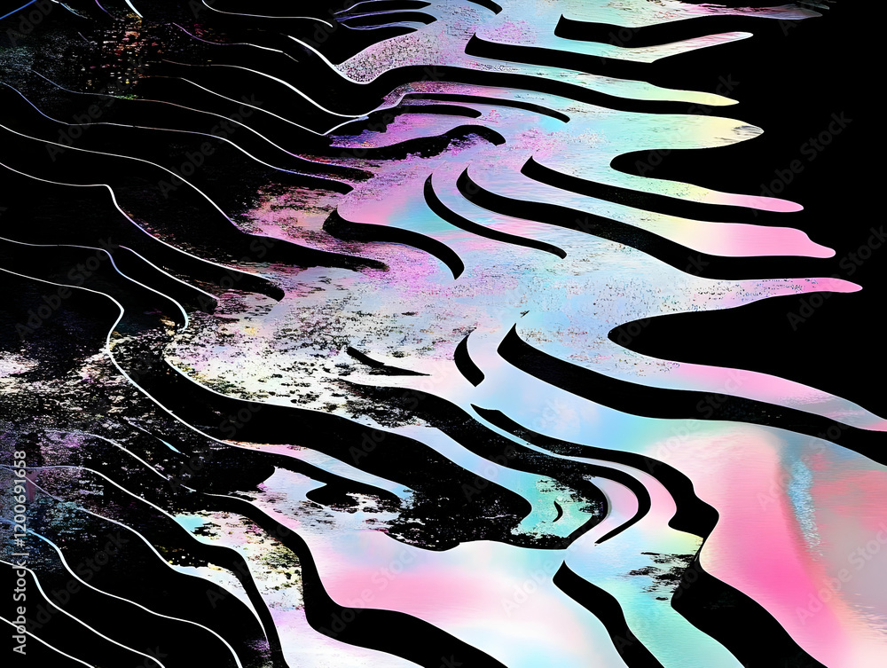 Aufkleber abstract background with iridescent waves flowing dynamically across a black canvas