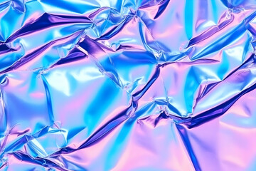Fototapeta premium Iridescent Crumpled Foil Creates Abstract Texture with Vibrant Colors, Great Background