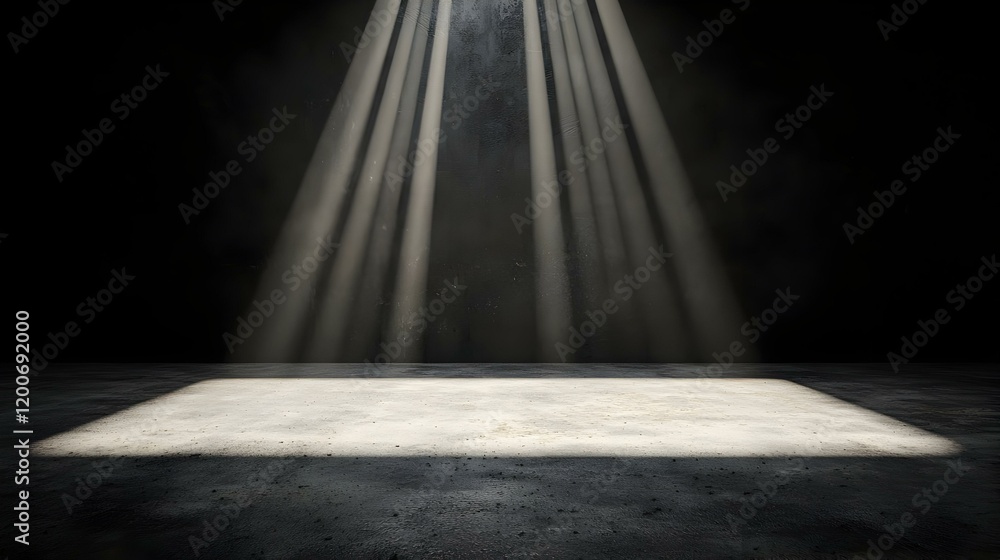 Poster brilliant light beams in dusty convergence, a captivating scene where radiant rays pierce through a 