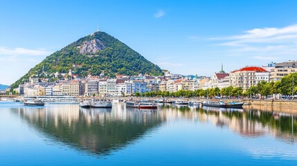 Fototapeta premium Coastal City with Hillside Town