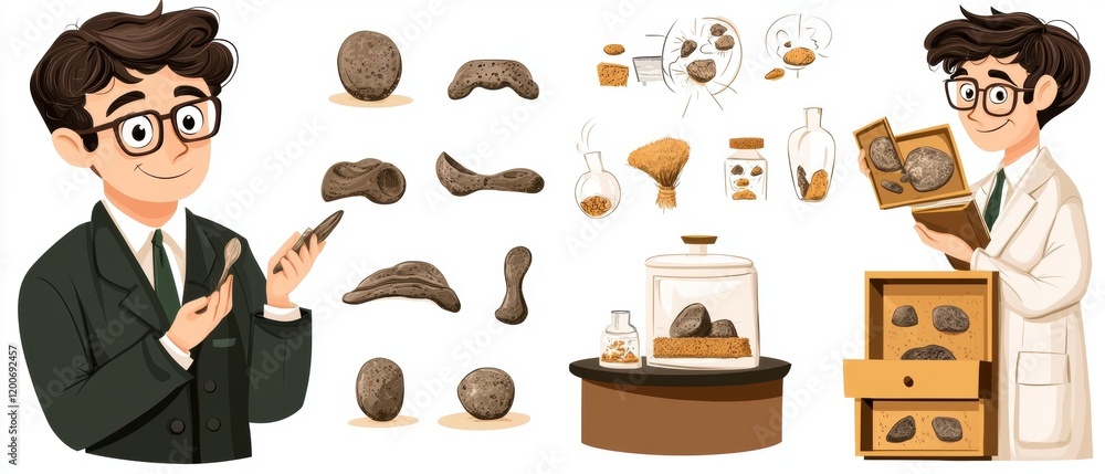 Poster scientific exploration of fossils by a geologist in a laboratory setting focused on paleontology res