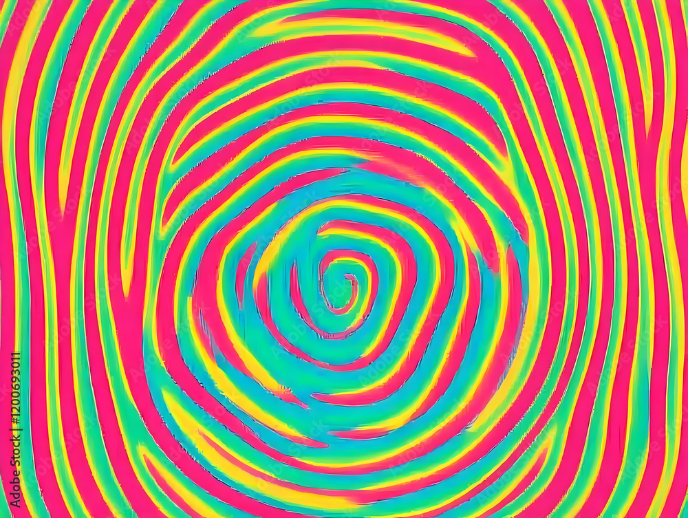 Poster vivid concentric circles form a psychedelic spiral background design with bright colors.