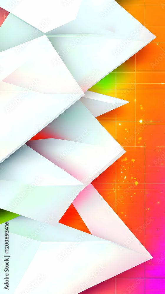 Poster abstract 3d triangles form dynamic composition with vibrant colors on grid background