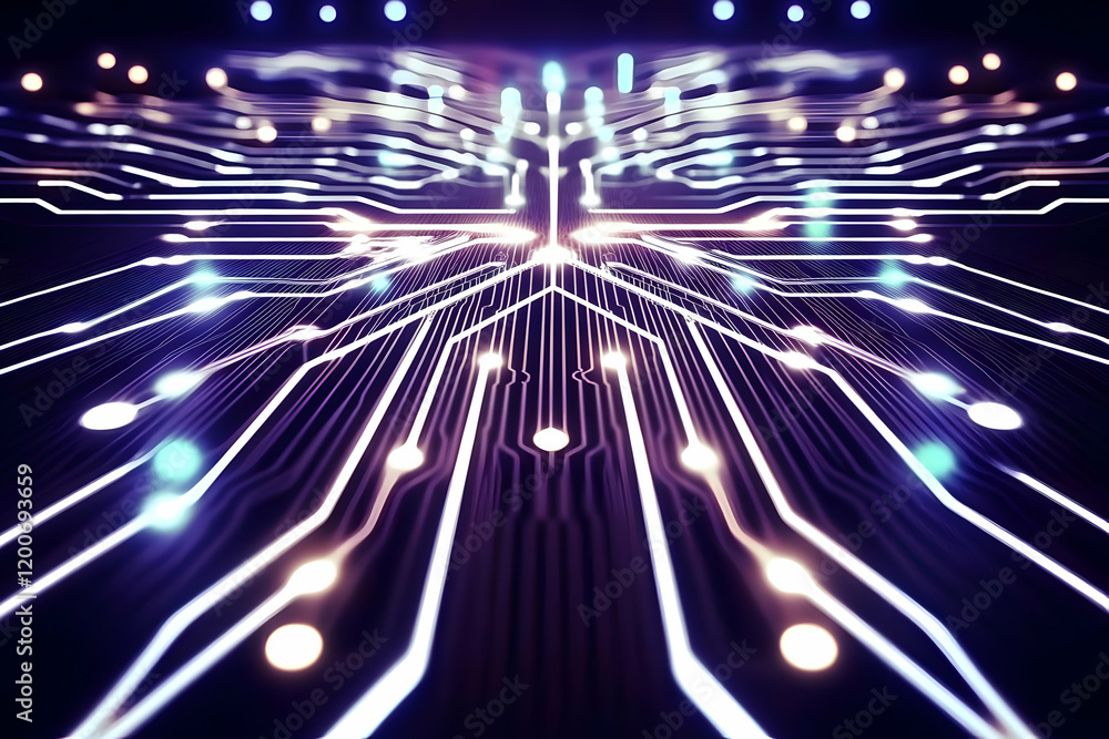 Poster abstract circuit board background shows technology and innovation with glowing lights and futuristic