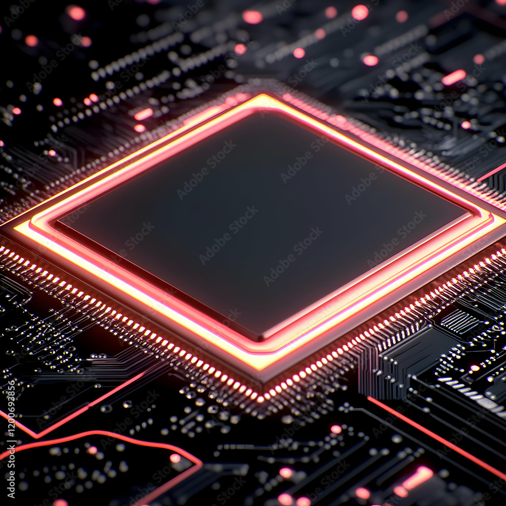 Aufkleber 3d rendered circuit board with glowing cpu and complex wiring details shows technology