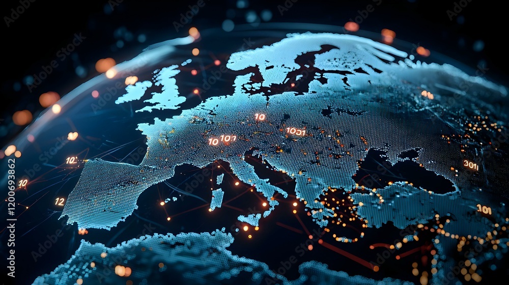 Poster global connectivity, intricate data flow, digital networks, abstract visualization of technology and