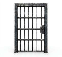 Rusty jail cell door isolated on white.