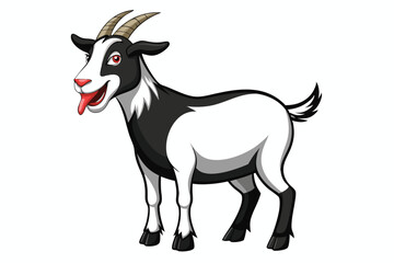 goat sticking its tongue out, simple line, from 20 degree below the face 