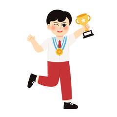 Student Won Medal & Throphy 2 Boy Holding Trophy