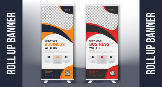 Roll up banner signage design template, Vertical roll up, x-stand, exhibition display, Marketing, Promotion, abstract background, pull up design,