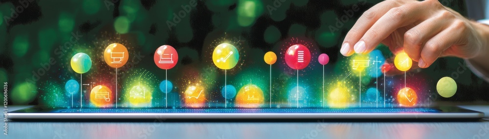 Aufkleber interactive data visualization digital device infographic modern office close-up business insights
